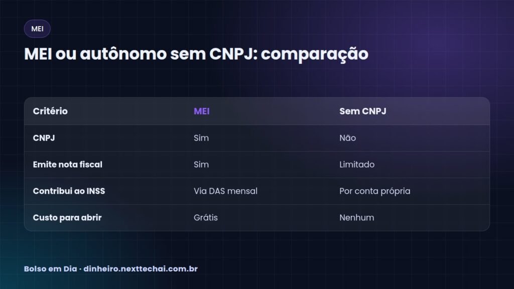MEI ou autônomo sem CNPJ: comparação