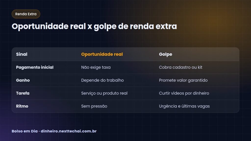 Oportunidade real x golpe de renda extra